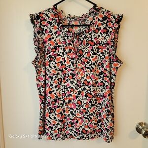 Tommy Hilfiger Floral Ruffle Top - Black, White, Pink, Orange